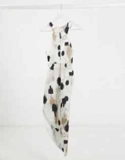 ASOS DESIGN - Vestito Midi Con Pinces Parte Anteriore A Vogatore Fondo Asimmetrico E Stampa A Macchie -Vendite ASOS Maternity || RIVER ISLAND || Monki 14937424 2