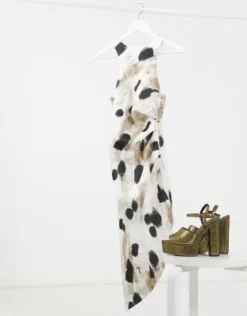 ASOS DESIGN - Vestito Midi Con Pinces Parte Anteriore A Vogatore Fondo Asimmetrico E Stampa A Macchie -Vendite ASOS Maternity || RIVER ISLAND || Monki 14937424 4