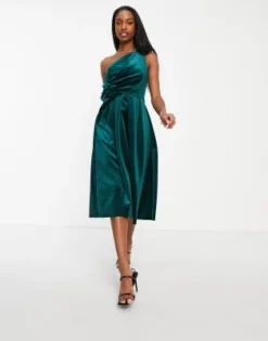 ASOS DESIGN Tall - Vestito Midi Da Ballo Di Fine Anno Con Spalle Scoperte In Velluto Verde Bosco -Vendite ASOS Maternity || RIVER ISLAND || Monki 200624623 4