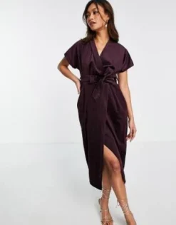 Closet London - Vestito Midi Allacciato In Vita In Velluto Color Prugna Con Maniche A Kimono -Vendite ASOS Maternity || RIVER ISLAND || Monki 200990699 3