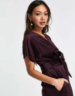 Closet London - Vestito Midi Allacciato In Vita In Velluto Color Prugna Con Maniche A Kimono -Vendite ASOS Maternity || RIVER ISLAND || Monki 200990699 4