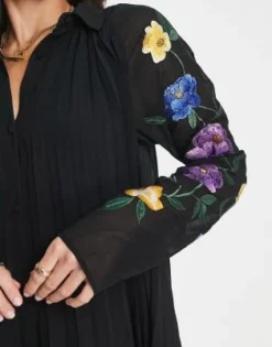 ASOS DESIGN Tall - Vestito Camicia Midi Nero A Pieghe Con Maniche Ricamate -Vendite ASOS Maternity || RIVER ISLAND || Monki 201039096 4