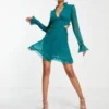 ASOS DESIGN Tall - Vestito Corto Verde-azzurro Con Volant E Bottoni