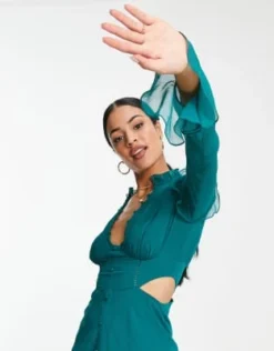 ASOS DESIGN Tall - Vestito Corto Verde-azzurro Con Volant E Bottoni -Vendite ASOS Maternity || RIVER ISLAND || Monki 201101684 3