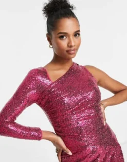 Esclusiva Jaded Rose Petite - Vestito Con Gonna Al Polpaccio Drappeggiato Monospalla Con Paillettes Rosa -Vendite ASOS Maternity || RIVER ISLAND || Monki 201121598 3