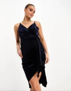 Esclusiva Jaded Rose Maternity - Vestito Avvolgente In Velluto Blu Navy Con Arricciature -Vendite ASOS Maternity || RIVER ISLAND || Monki 201121905 3