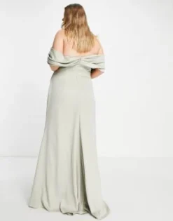 ASOS EDITION Curve - Vestito Lungo In Raso Avvolgente Drappeggiato Con Scollo Alla Bardot Verde Salvia -Vendite ASOS Maternity || RIVER ISLAND || Monki 201260272 4