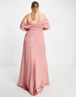 ASOS EDITION Curve - Vestito Lungo In Raso Avvolgente Drappeggiato Con Scollo Alla Bardot Rosa Crepuscolare -Vendite ASOS Maternity || RIVER ISLAND || Monki 201260351 3
