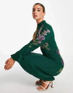 ASOS DESIGN - Vestito Midi Verde Con Polsini Ampi E Decorazione A Fiori -Vendite ASOS Maternity || RIVER ISLAND || Monki 201381339 3