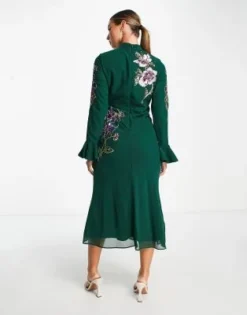ASOS DESIGN - Vestito Midi Verde Con Polsini Ampi E Decorazione A Fiori -Vendite ASOS Maternity || RIVER ISLAND || Monki 201381339 4