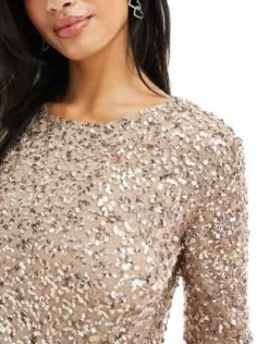 Maya Petite - Vestito Lungo Da Damigella A Maniche Lunghe Color Cipria Tenue Con Paillettes Delicate -Vendite ASOS Maternity || RIVER ISLAND || Monki 201395004 4