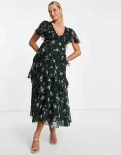 ASOS Maternity ASOS DESIGN Maternity - Vestito Midi A Balze In Plumetis Stampato Con Inserto In Pizzo E Schiena Scoperta -Vendite ASOS Maternity || RIVER ISLAND || Monki 201508917 4