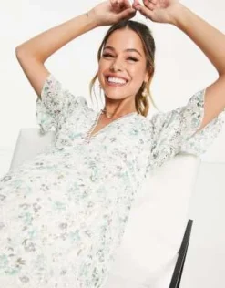 ASOS DESIGN Maternity - Vestito Da Giorno Midi A Balze A Fiorellini Misti Con Dettagli In Pizzo -Vendite ASOS Maternity || RIVER ISLAND || Monki 201629970 3