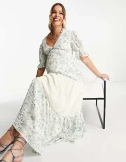 ASOS DESIGN Maternity - Vestito Da Giorno Midi A Balze A Fiorellini Misti Con Dettagli In Pizzo -Vendite ASOS Maternity || RIVER ISLAND || Monki 201629970 4