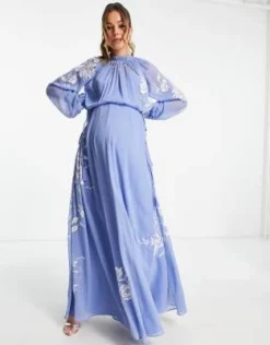 ASOS DESIGN Maternity - Vestito Lungo Accollato Con Allacciatura In Vita E Ricamo Stencil Floreale -Vendite ASOS Maternity || RIVER ISLAND || Monki 201651933 4