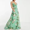 ASOS DESIGN Tall - Vestito Lungo Avvolgente Con Spalline Sottili E Laccetto Sul Retro Verde Salvia A Fiori
