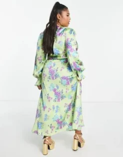 ASOS DESIGN Curve - Vestito Da Giorno Midi In Raso Verde A Fiori Con Bottoni -Vendite ASOS Maternity || RIVER ISLAND || Monki 201796233 3