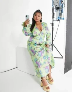 ASOS DESIGN Curve - Vestito Da Giorno Midi In Raso Verde A Fiori Con Bottoni -Vendite ASOS Maternity || RIVER ISLAND || Monki 201796233 4