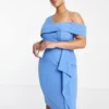 Lavish Alice Plus - Vestito Midi Asimmetrico Blu Con Spalle Scoperte