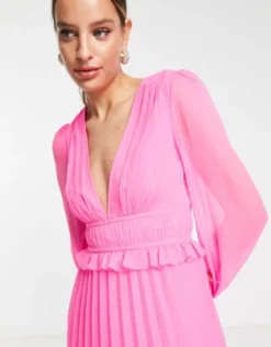 Esclusiva ASOS DESIGN Tall - Vestito Midi A Pieghe Rosa Vivo Con Scollo Profondo E Inserti In Pizzo Sul Fondo -Vendite ASOS Maternity || RIVER ISLAND || Monki 201977045 3