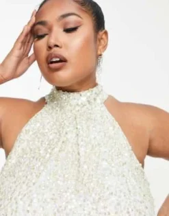 ASOS EDITION Curve - Vestito Corto Allacciato Al Collo Verde Salvia Con Fondo In Piume Sintetiche -Vendite ASOS Maternity || RIVER ISLAND || Monki 201991645 3