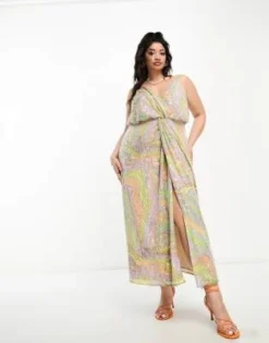 ASOS Edition Curve - Vestito Midi A Portafoglio Con Spalline Sottili E Stampa Pastello Con Paillettes -Vendite ASOS Maternity || RIVER ISLAND || Monki 201991714 3