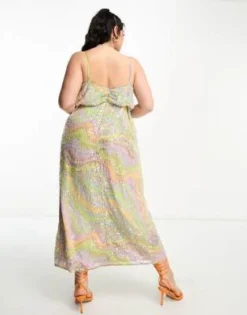 ASOS Edition Curve - Vestito Midi A Portafoglio Con Spalline Sottili E Stampa Pastello Con Paillettes -Vendite ASOS Maternity || RIVER ISLAND || Monki 201991714 4