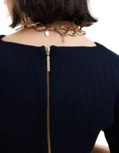 Closet London - Vestito Longuette Blu Navy A Coste Con Cintura -Vendite ASOS Maternity || RIVER ISLAND || Monki 202003667 4