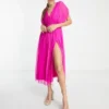 ASOS DESIGN Tall - Vestito Midi A Portafoglio Color Magenta A Pieghe