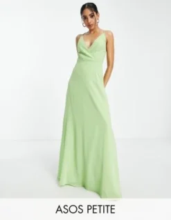 ASOS DESIGN Petite - Vestito Lungo Avvolgente Allacciato Sul Retro Con Spalline Sottili