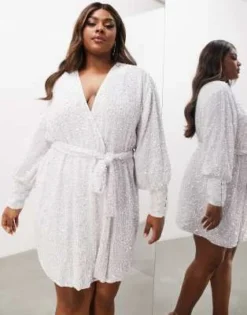 ASOS EDITION Curve - Vestito Corto A Portafoglio Bianco Con Paillettes