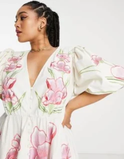 ASOS Edition Curve - Vestito Midi Color Crema Con Vivace Ricamo A Fiori E Bottoni -Vendite ASOS Maternity || RIVER ISLAND || Monki 202245703 3
