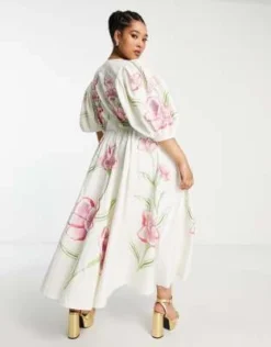 ASOS Edition Curve - Vestito Midi Color Crema Con Vivace Ricamo A Fiori E Bottoni -Vendite ASOS Maternity || RIVER ISLAND || Monki 202245703 4