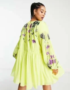 ASOS Edition Curve - Vestito Corto Con Maniche A Campana E Corpetto Ricamato Giallo -Vendite ASOS Maternity || RIVER ISLAND || Monki 202245739 3