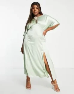 ASOS DESIGN Curve - Vestito Midi In Raso Verde Salvia A Pannelli Con Apertura A Goccia -Vendite ASOS Maternity || RIVER ISLAND || Monki 202252693 3