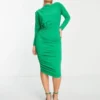 AX Paris - Vestito Midi Fasciante Verde Acceso Con Scollo A Barchetta