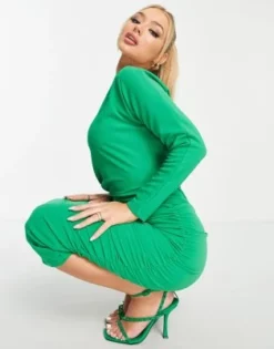 AX Paris - Vestito Midi Fasciante Verde Acceso Con Scollo A Barchetta -Vendite ASOS Maternity || RIVER ISLAND || Monki 202329489 3