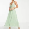ASOS DESIGN Tall - Vestito Midi A Pieghe Con Inserti In Pizzo Verde Salvia