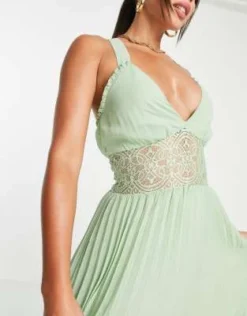 ASOS DESIGN Tall - Vestito Midi A Pieghe Con Inserti In Pizzo Verde Salvia -Vendite ASOS Maternity || RIVER ISLAND || Monki 202341161 3