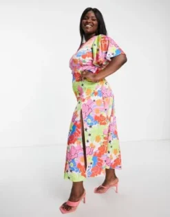 ASOS DESIGN Curve - Vestito Lungo Con Motivo Vivace Con Fiori E Stampa Con Cuori -Vendite ASOS Maternity || RIVER ISLAND || Monki 202458208 4