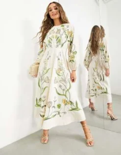 ASOS Edition - Vestito Midi Con Ricami Grandi Di Fiori E Foglie Crema -Vendite ASOS Maternity || RIVER ISLAND || Monki 202481031 3