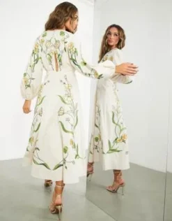 ASOS Edition - Vestito Midi Con Ricami Grandi Di Fiori E Foglie Crema -Vendite ASOS Maternity || RIVER ISLAND || Monki 202481031 4