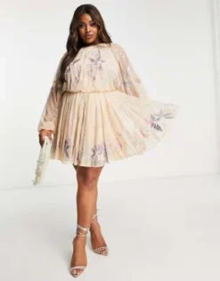 ASOS EDITION Curve - Vestito Corto Rosa Pallido Con Maniche A Campana In Rete Con Motivo Floreale Ricamato -Vendite ASOS Maternity || RIVER ISLAND || Monki 202481541 3