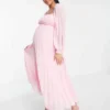 ASOS DESIGN Maternity - Vestito Skater Midi A Pieghe Rosa Tenue Con Scollo Squadrato