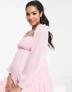 ASOS DESIGN Maternity - Vestito Skater Midi A Pieghe Rosa Tenue Con Scollo Squadrato -Vendite ASOS Maternity || RIVER ISLAND || Monki 202492642 3