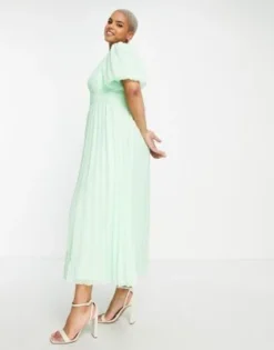 ASOS DESIGN Curve - Vestito Midi A Pieghe In Plumetis Verde Pastello Con Maniche A Sbuffo E Bordi Smerlati -Vendite ASOS Maternity || RIVER ISLAND || Monki 202492799 4