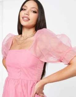 PIECES Tall - Vestito Corto Premium In Organza Con Maniche A Sbuffo Rosa -Vendite ASOS Maternity || RIVER ISLAND || Monki 202501213 4
