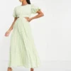 ASOS DESIGN Petite - Vestito Midi A Pieghe Con Cut-out Verde Mela