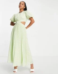 ASOS DESIGN Petite - Vestito Midi A Pieghe Con Cut-out Verde Mela -Vendite ASOS Maternity || RIVER ISLAND || Monki 202519757 4