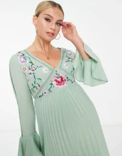 ASOS Maternity ASOS DESIGN Maternity - Vestito Midi A Pieghe Salvia Ricamato -Vendite ASOS Maternity || RIVER ISLAND || Monki 202519835 3